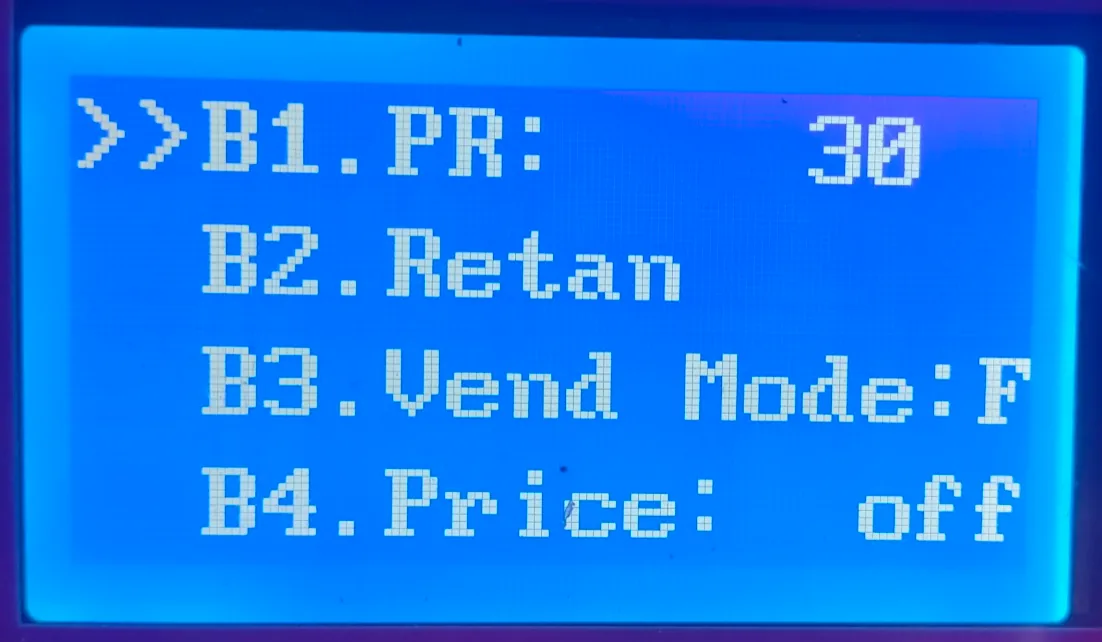 Ekran 1 opcije menija kandžaste mašine (vjerovatnoća).