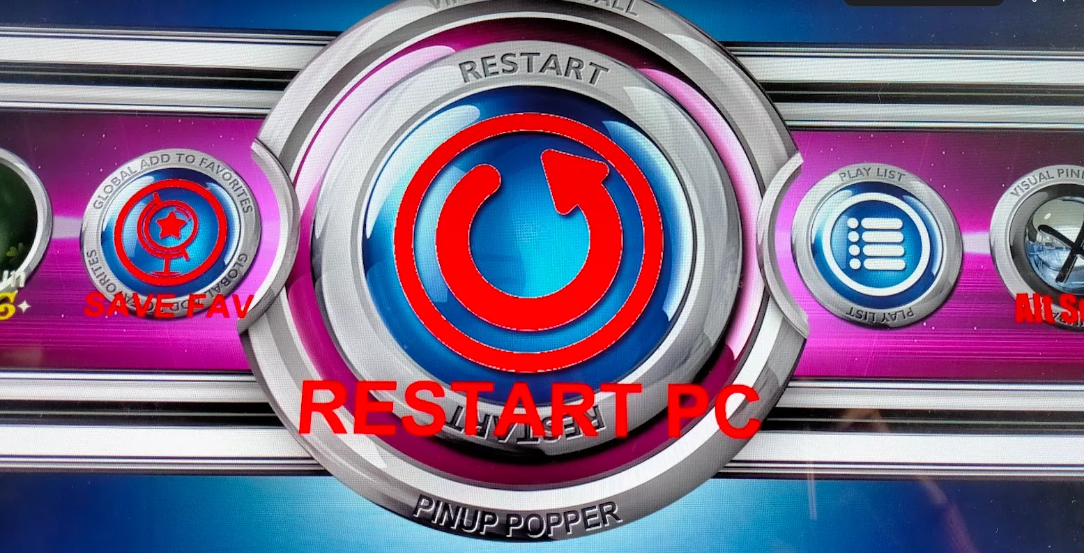 Pinball demo software shutdown — restart/system menu.