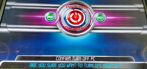Pinball demo software shutdown — screens changing colour.