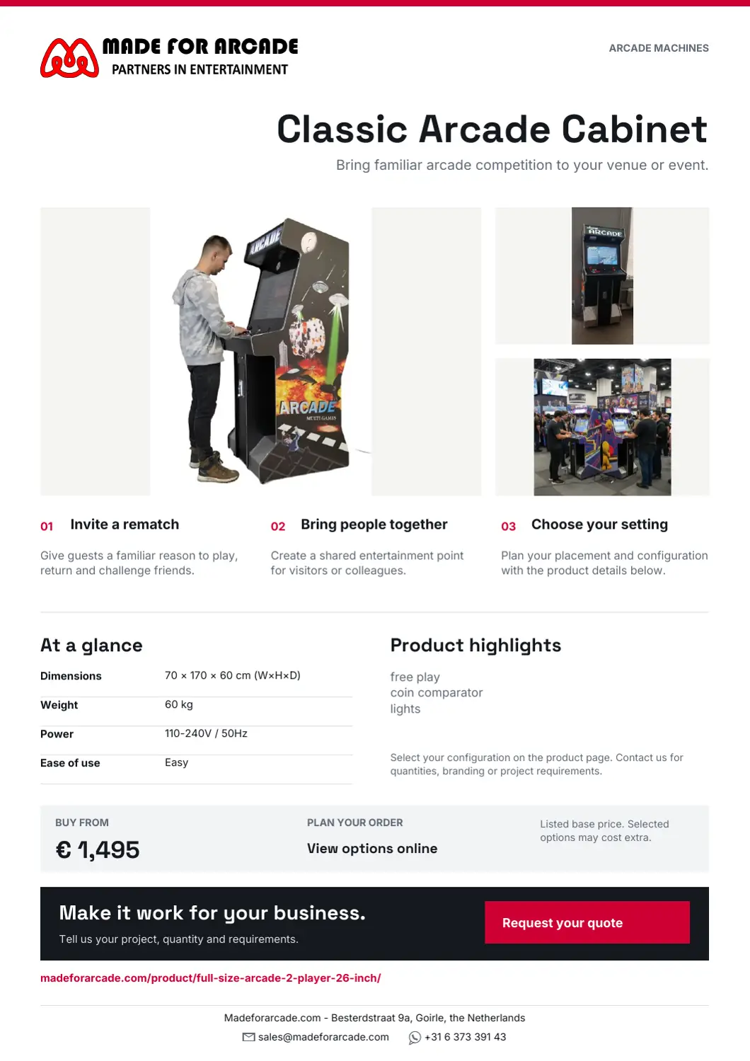 Classic Arcade Cabinet - one-page product flyer