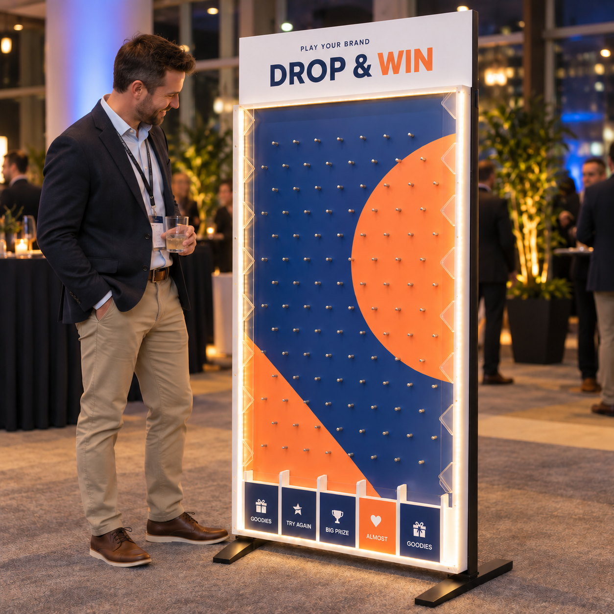 Juego gigante de Plinko con borde iluminado con LED opcional en un evento