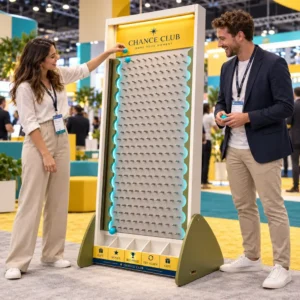 Jogo Plinko Gigante Personalizado – Quadro de distribuição de prémios com a marca da empresa para eventos e feiras comerciais